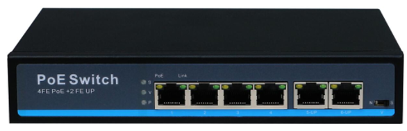 Switch 4 cổng PoE, 2 cổng uplink, công suất 80Wat