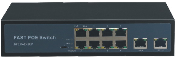 Switch 8 cổng PoE, 2 cổng uplink, công suất 150Wat